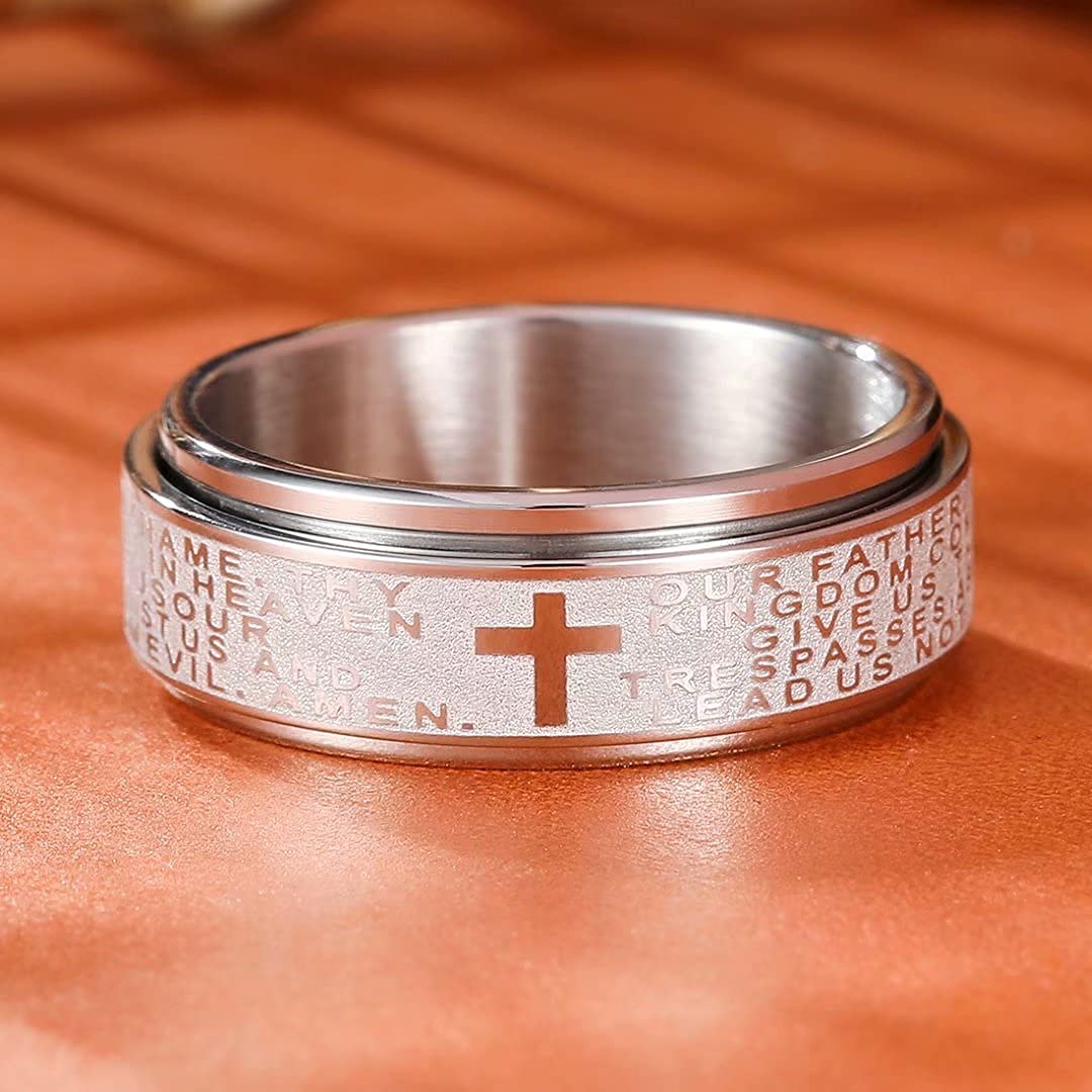 Anneaux d'anxiété en acier inoxydable pour hommes et femmes, croix chrétienne, Spinner religieux, chaîne, Anti-Stress, amulette rétro, bijoux