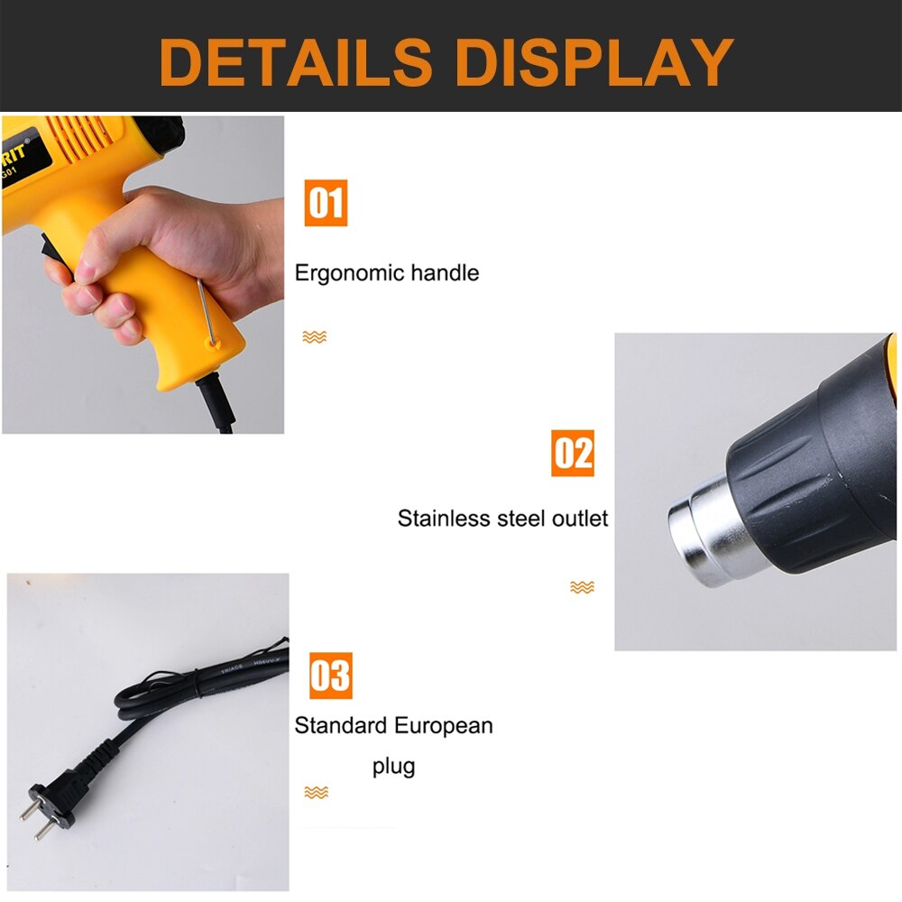 2000W Electric Air Gun Heat Gun with Adjustable Airflow 220V Soldering Heat Gun with Long Cord for Welding Paint Removal