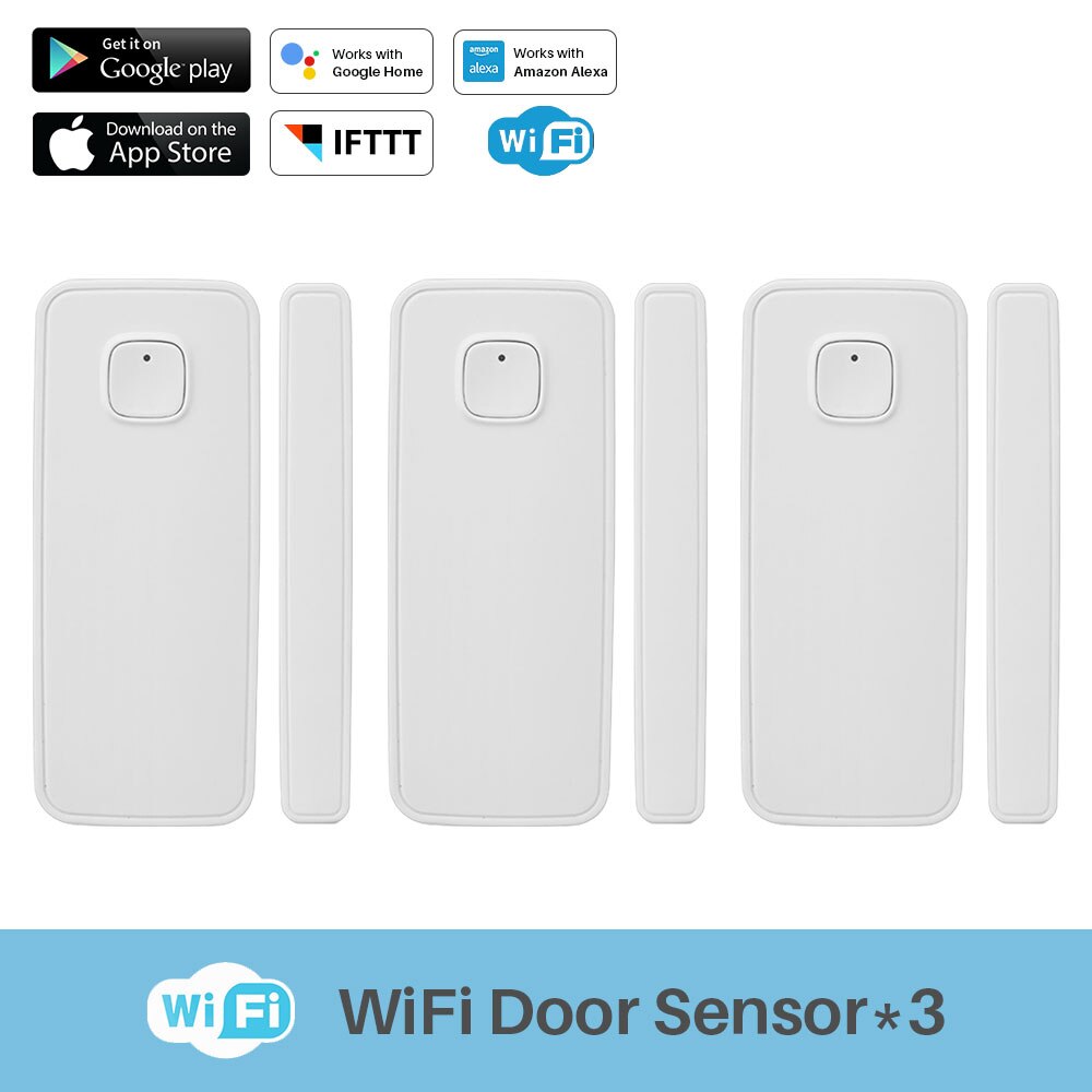 Sensor de Porta Janela De Alarme Inteligente Home Security Wi-fi inteligente PK Xiaomi Porta Sensor de Trabalho Com Alexa Google App Controle Tuya casa IFTTT: 3 Pcs