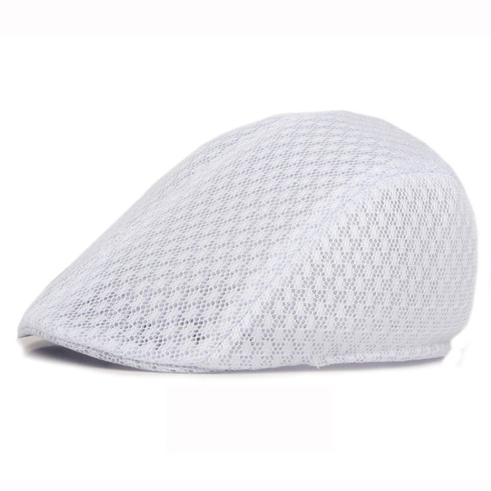 2019 brytyjski styl klasyczny mężczyzna kobiet Mesh berety czapki lato dorywczo jednolity kolor czapki z daszkiem berety kapelusze oddychająca czapka Casquette: WHITE