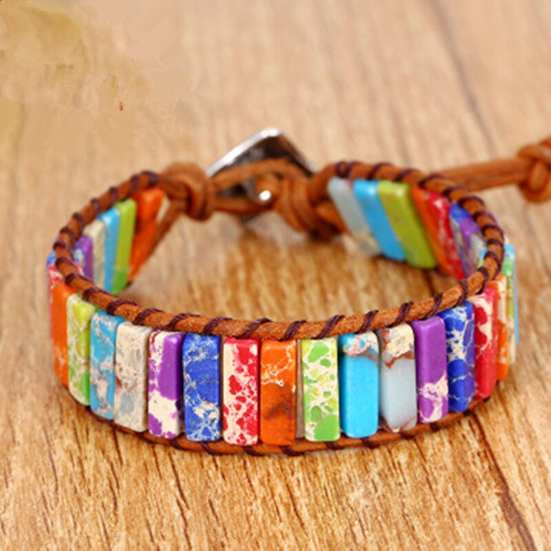 Milangirl chakra pulseira jóias artesanal multi cor natural tubo de pedra contas envoltório pulseira casais pulseiras presentes