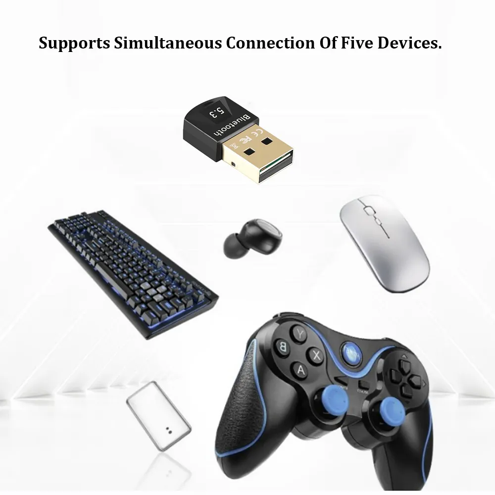 5.3 Bluetooth USB Adapter for Desktop Laptop Dongle Bluetooth 5.0 Receiver for Speaker Mouse Keyboard Music Audio Transmitter