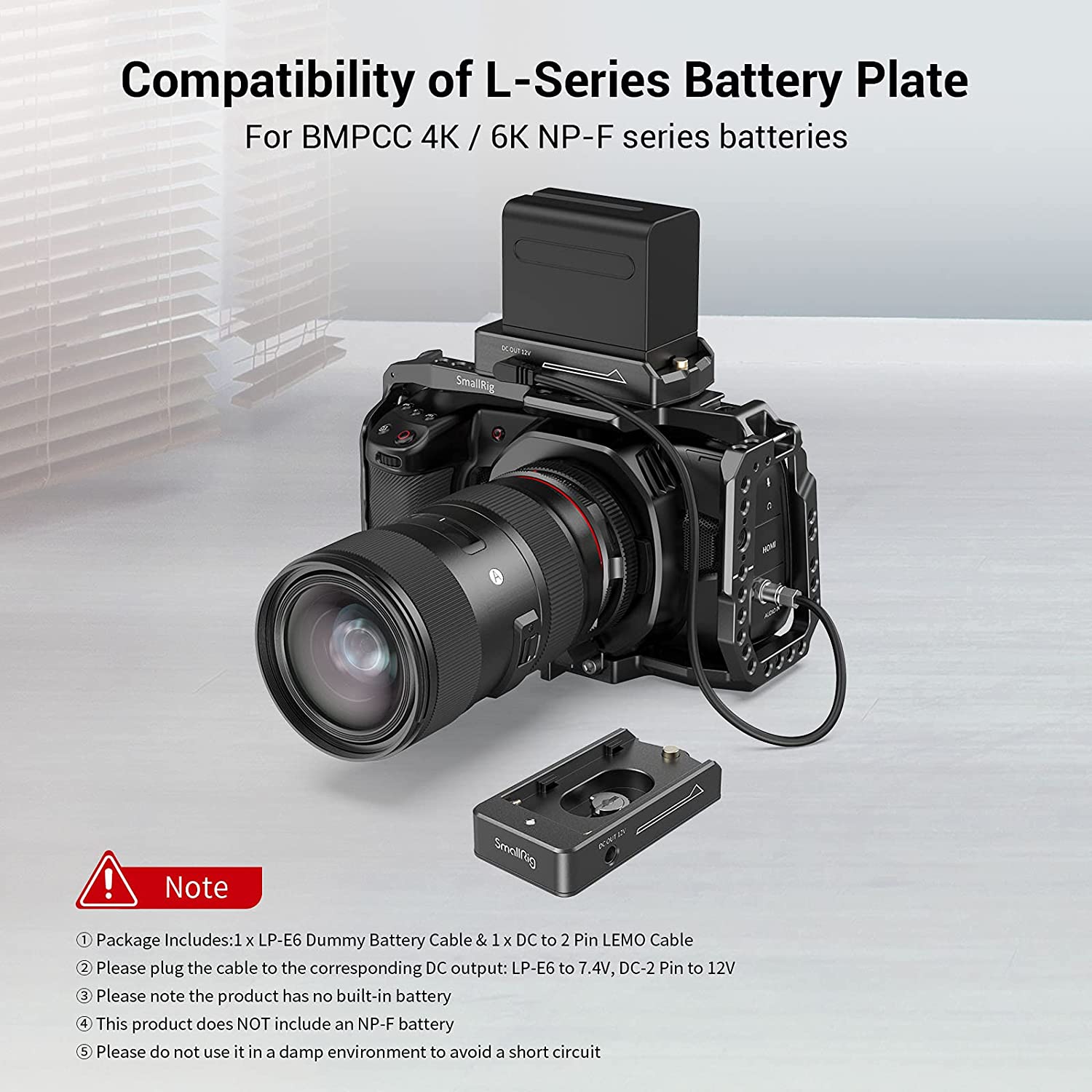 SMALLRIG NP-F Battery Adapter Plate Lite for BMPCC 4K &amp; 6K, ABS Material - 3093