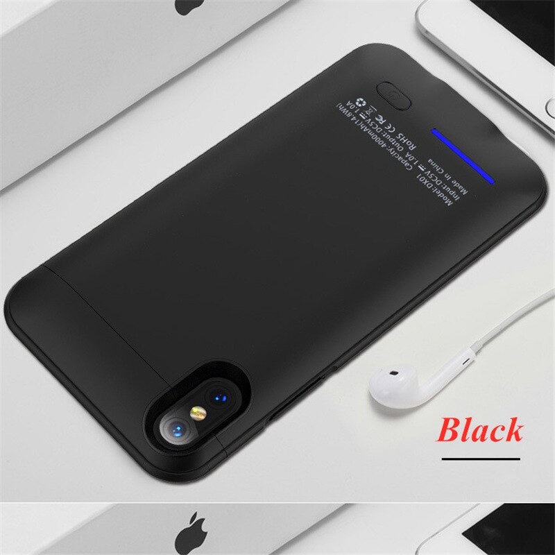 Funda de batería de teléfono extendida de 4000mAh para iPhone X, carcasa magnética para cargador de batería para iPhone XS, funda portátil para banco de energía: Black For X XS