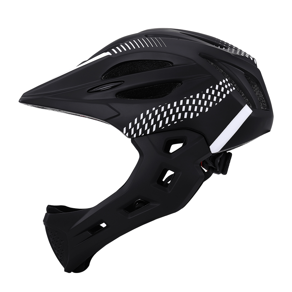 LED Kids Full Face Mountain Bike Helmet Balance Bike Sports Safety Kids Full Covered Helmets Downhill Scooter BMX Child 42-52CM: black white