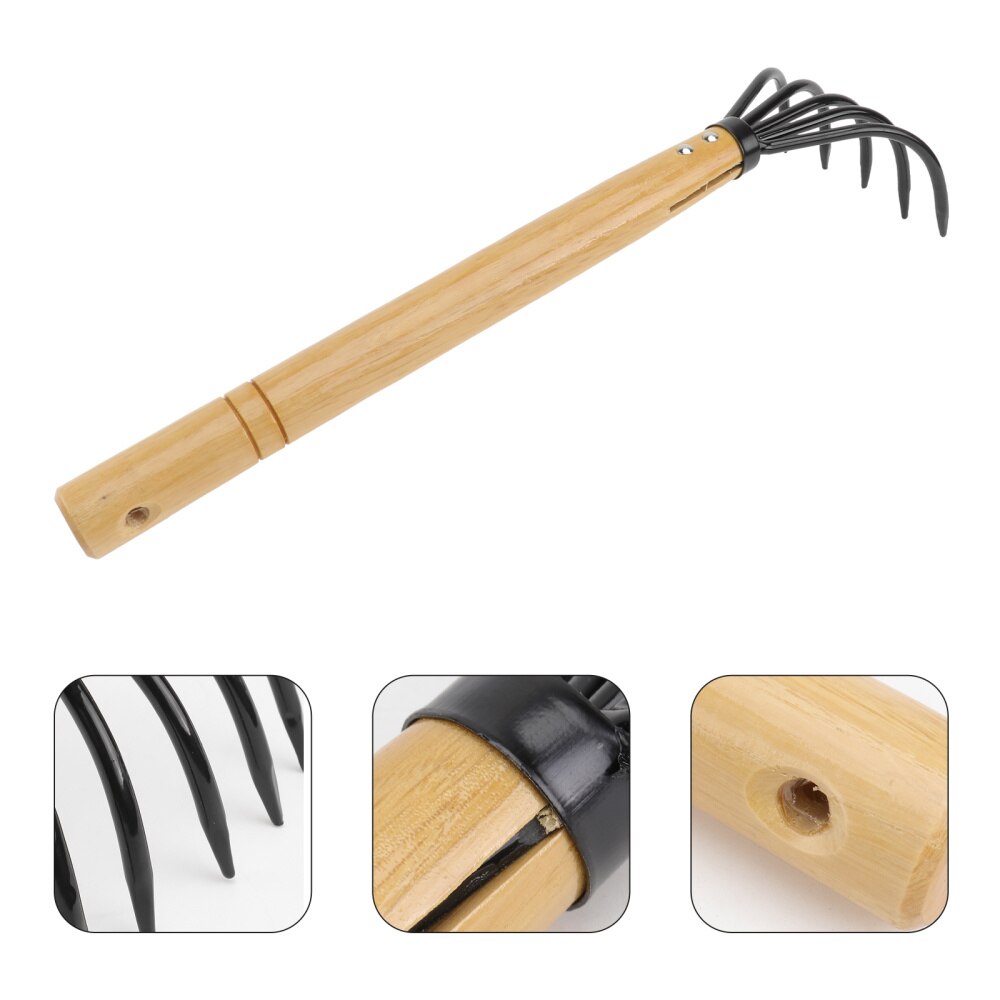 1pc Garden Fallen Leaves Rake Carbon Steel Five-tooth Rake Cleaning Tool(Black)