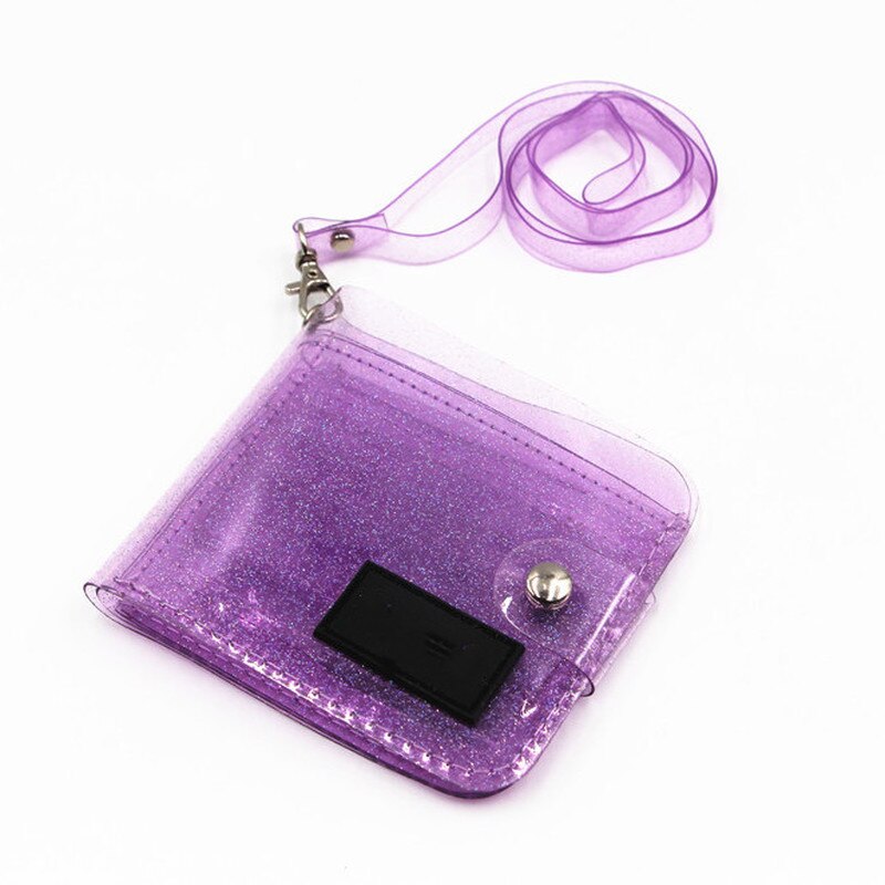 Transparent ID Karte Halter PVC Klapp Kurze Brieftasche Frauen Mädchen Glitter Visitenkarten Fall Geldbörse mit Lanyard