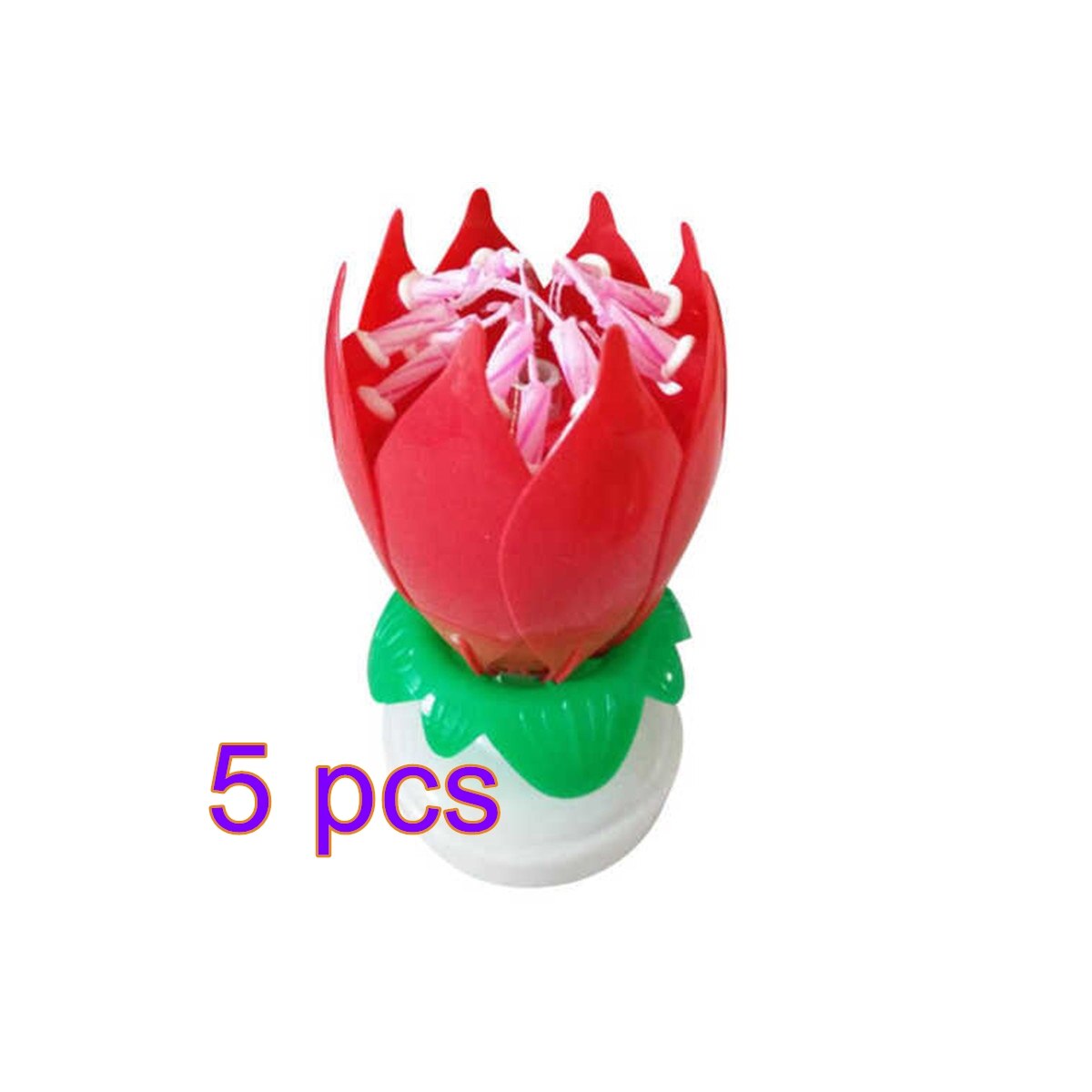 1/2/5Pcs Kaars Lotus Bloem Roterende Gelukkige Verjaardag Muzikale Kaars Party Diy Cake Decoratie Kaarsen Voor kinderen: red 5pcs