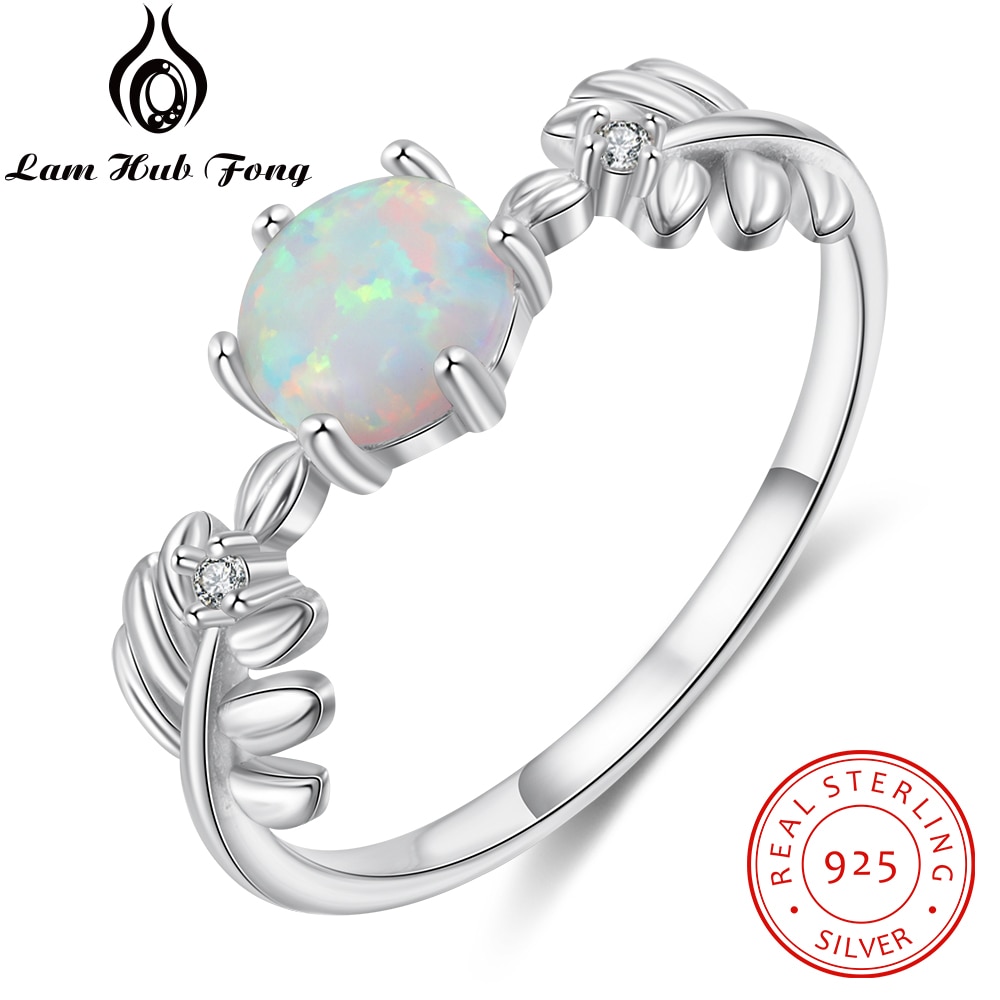 Ronde Witte Opaal Ring 925 Sterling Zilveren Tak Leaf Vrouwen Zirkoon Ring Koreaanse Bruiloft Engagement Sieraden (Lam Hub fong)
