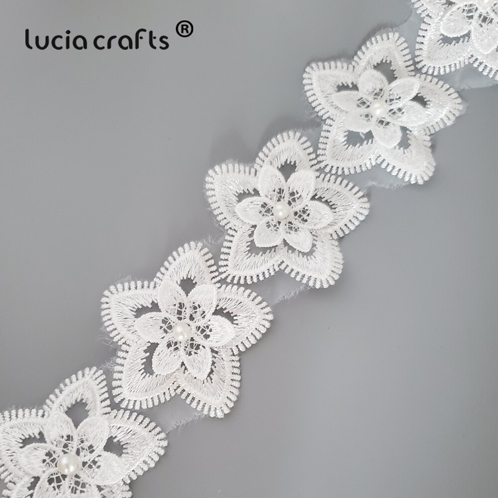 Lucia Crafts 1yard/lot 3D Flower Butterfly Lace Wedding Lace Trim Embroidered Handmade Patchwork Ribbon Sewing Supplies R0709