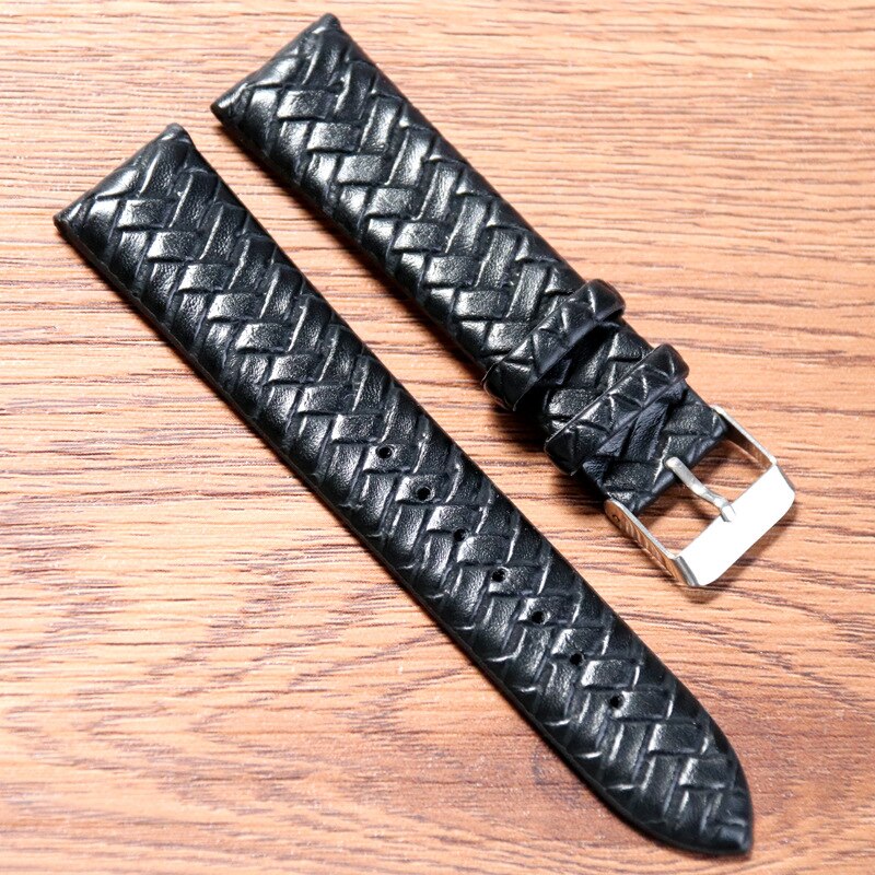 20mm flettet mønster pu læderrem urbånd mænd kvinder erstatter armbåndsbånd armbånd ur tilbehør sort blå: Sort