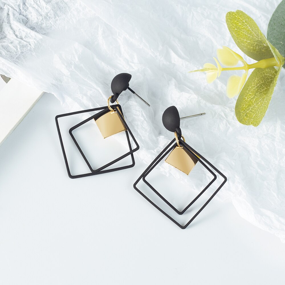 X & P Ronde Dangle Koreaanse Oorbellen Voor Vrouwen Geometrische Ronde Hart Gouden Oorbel Bruiloft Oorbellen sieraden: Black 6
