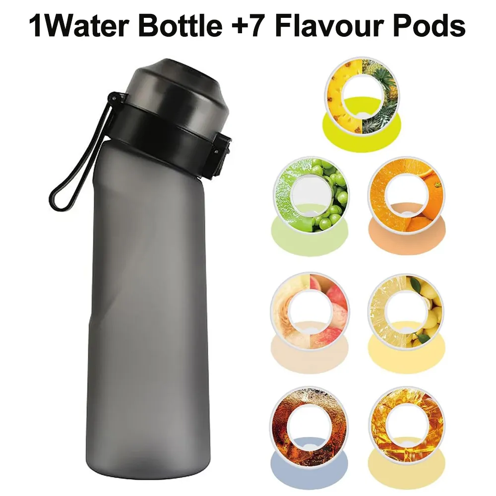 Aromatisierte Wasser flasche 650ml Sport alr hoch Trink flasche 7 Frucht duft kapseln Wasser becher für draussen-Camping Fitness: Licht Grau