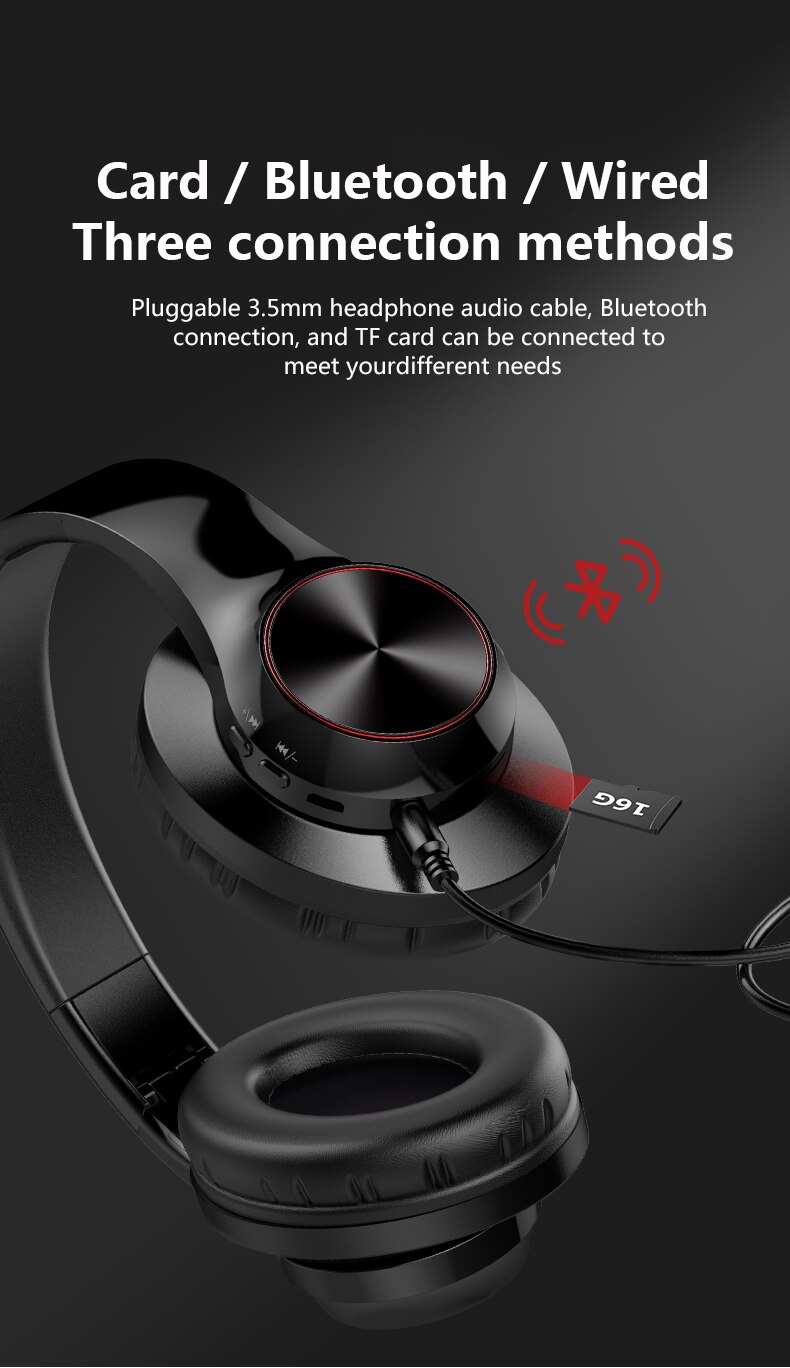 3.5mm Bluetooth 5.0 Headphones Over Ear Wireless Hi-Fi Stereo Headset Comfort Wearing hearing Protection Wireless Earphone