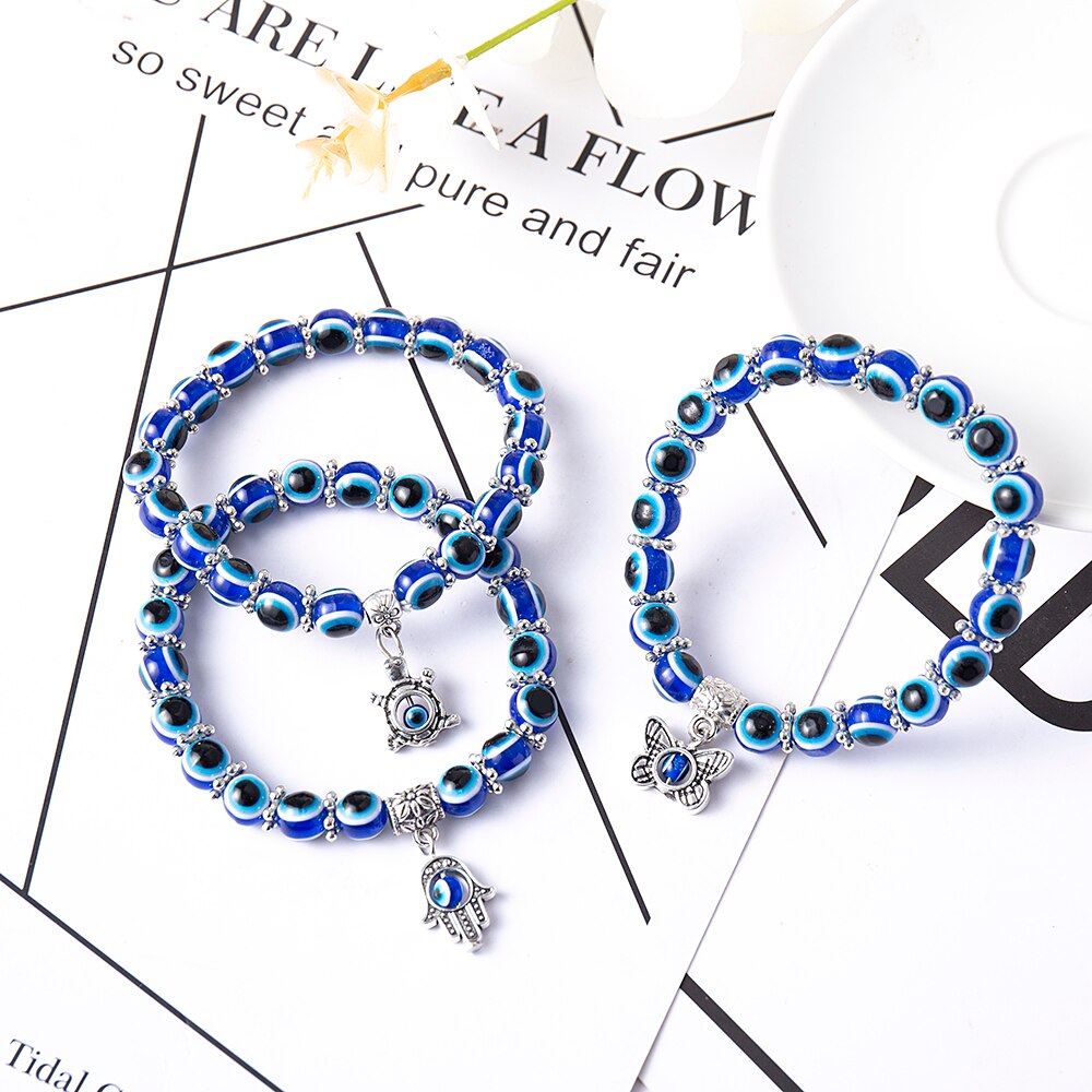 Turkish Lucky Evil Eye Bracelets Blue Evil Eye Bead Bracelet Men Women Handmade Lucky Jewelry Charm Bracelet Female