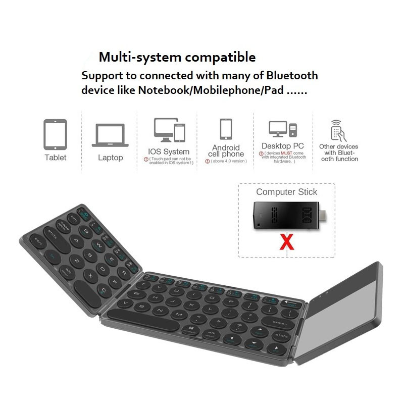 Teclados plegables inalámbricos con panel táctil, teclado Bluetooth para IOS, Android, Windows, ipad, teléfono, tableta, Mini Botón multifunción