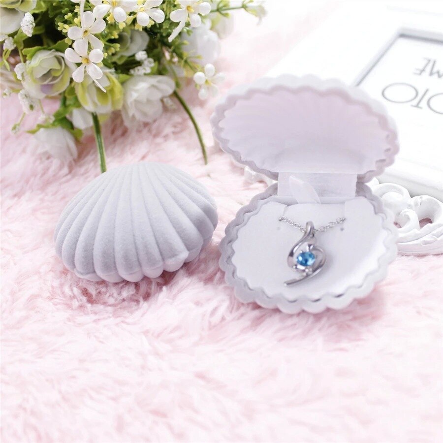 1 Stuk Mooie Fluwelen Schelpen Sieraden Doos Container Wedding Ring Doos Voor Oorbel Ketting Armband Display Box Houder 5 stijl: Shells Gray