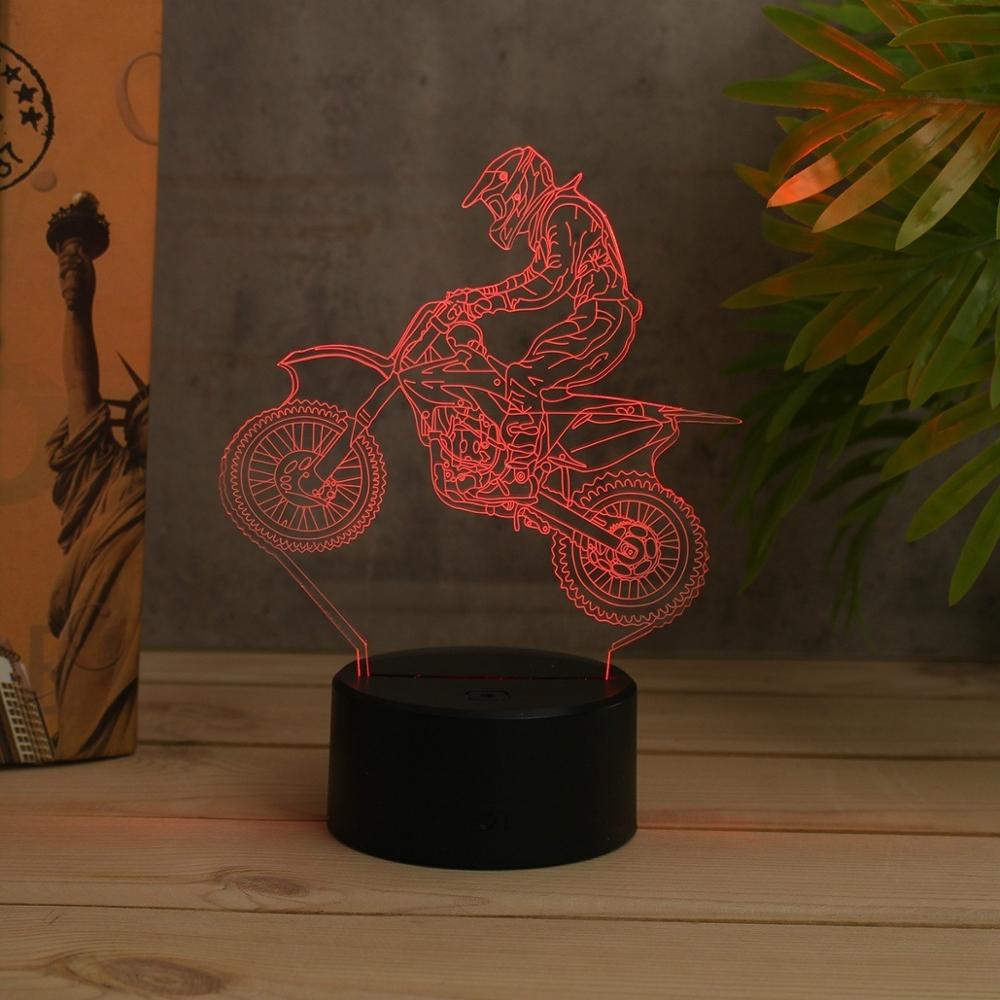 Lámpara LED 3D de acrílico para motocicleta y Motocross, luz de mesa táctil nocturna, 7 colores