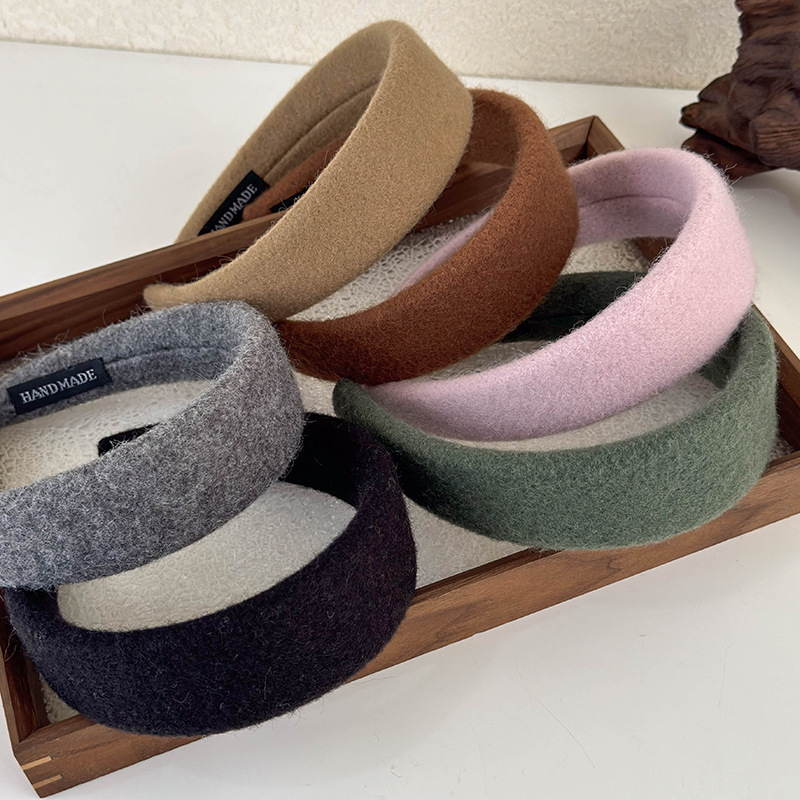 Diadema ancha de tela de felpa de lana Retro, bandas para el cabello de Color sólido para mujer, aro para el cabello con temperamento, accesorios para el cabello de femenina