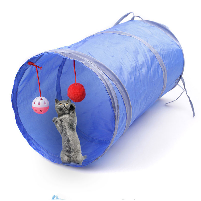 Sammenklappelig kattunnel kattekeltelt kæledyrsforsyninger legetøj bærbar ensfarvet kat kaninrør vejtræningslegetøj med 2 fangstkugler