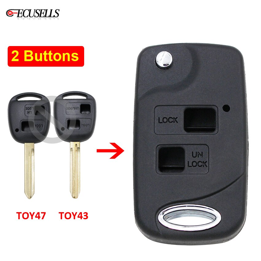 2 Button Folding Flip Remote Key Shell Case For Toyota Rav4 Corolla Camry Echo Prado Celica Avensis Tarago TOY43 / TOY47 Blade