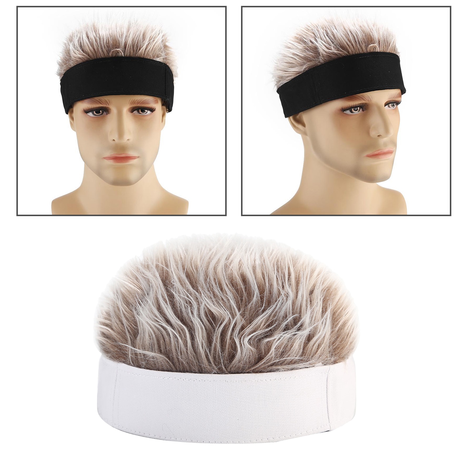 Perruque de tête de mort sans bords pour homme, bonnet à cheveux, hiver
