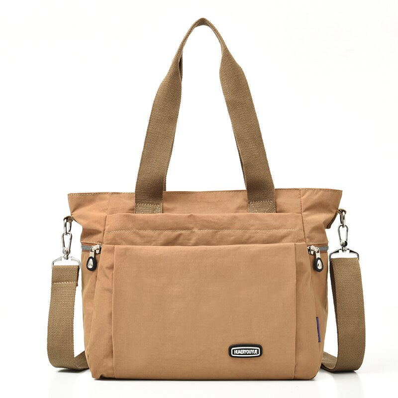 Kvinne skulderveske dame crossbody vesker håndvesker reise vanntett nylon kvinner messenger bag tote: Khaki