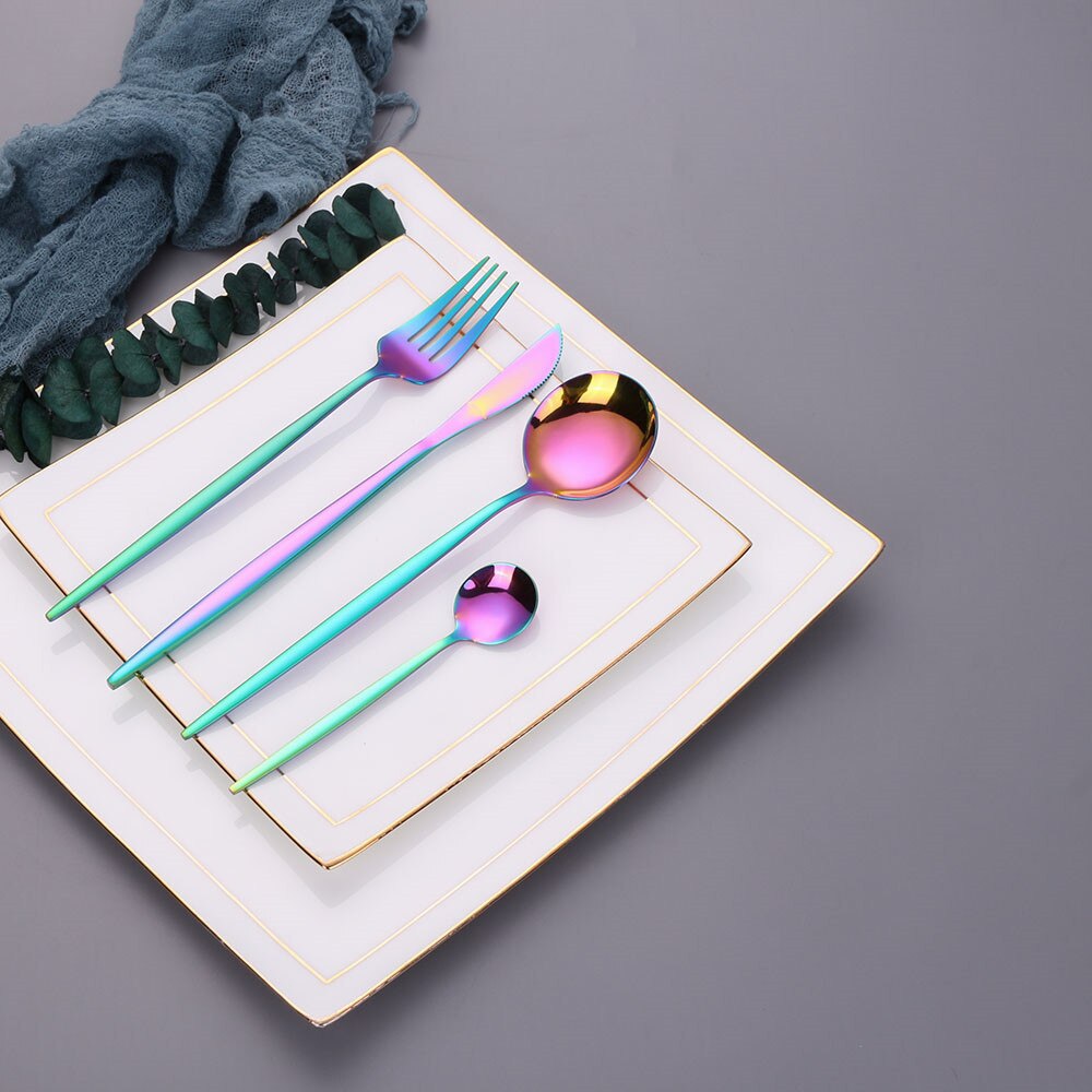 4 teile/satz Dinner Set Edelstahl Besteck Set Messer Gabeln Weihnachten Löffel mit Lange Griff Set Portable Geschirr Geschirr