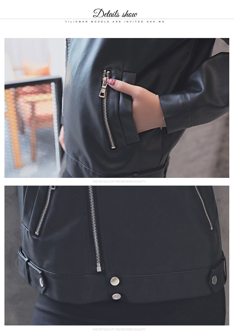 ¡Novedad de ! Chaqueta holgada de piel sintética para mujer, chaqueta clásica de motociclista para primavera y otoño, abrigo básico de talla grande para mujer