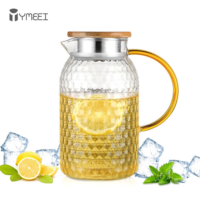 Ymeei 1500ml vandkande glas vandpottesæt varmebestandigt vandkande med håndtag til frugtsaft te kogende koldt drikkevarer