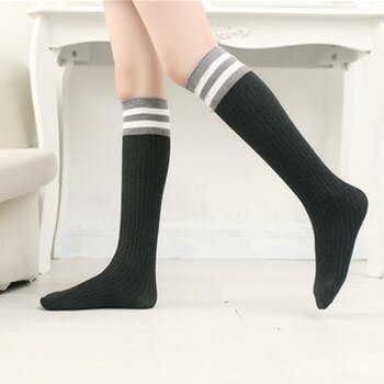Baumwollsocken für freundlicher, lässige gestreifte schulsocken, kniehoch, aus weicher, atmungsaktiver baumwolle, für jungen und mädchen, lange socken über dem knie: Grau / L länge ungefähr 42cm