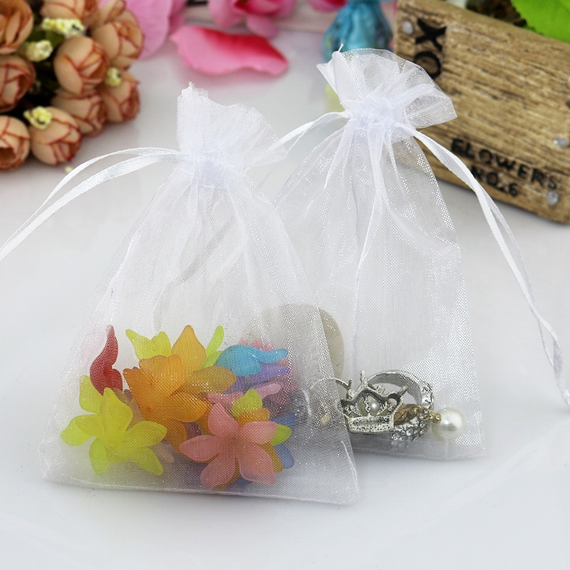 100pc/lot 5x7cm Organza Bags Christmas Bag Wedding Drawable Voile Jewelry Packaging Bags Mini Pouches Bags