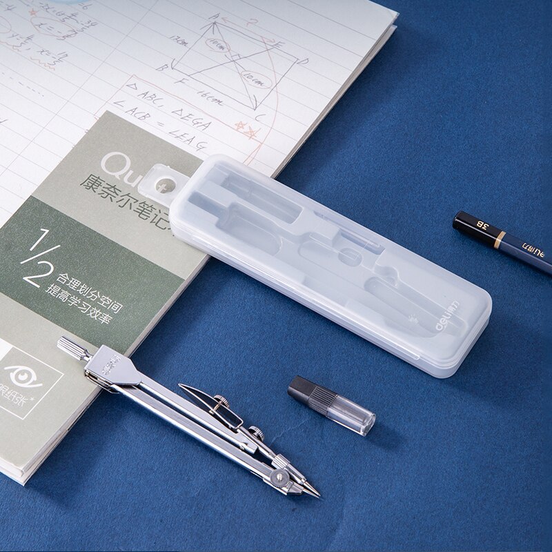 Deli Metal compass set For students Engineering Drawing Set With pencil lead For designers Exam tools stationery Office Supplies