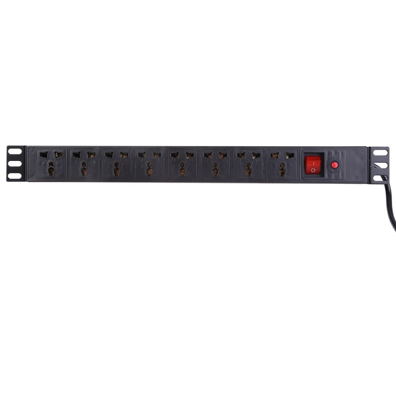 1U PDU 8 Outlet Metal Power Strip Surge Protector 250V 10A 2500W with Long Extension Cord for 19 inch Server Rack