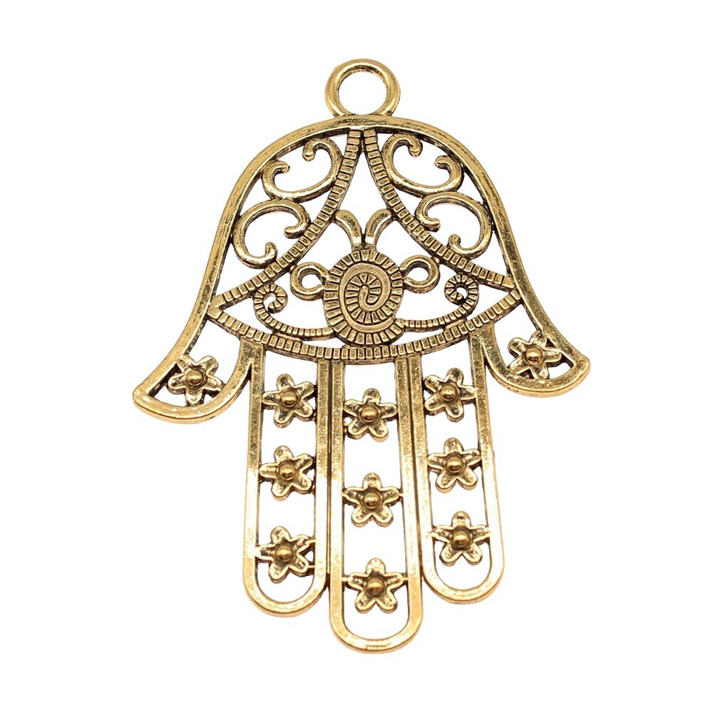Wysiwyg 1 stk 85 x 62mm hamsa hånd charme med blomster store blomster hånd charms store hule blomster lufthansa hamsa hånd charms