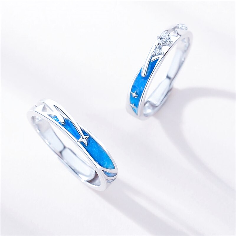 Sole Memory Sweet Romantic Couple Meteor Shower Wish 925 Sterling Silver Female Resizable Opening Rings SRI645