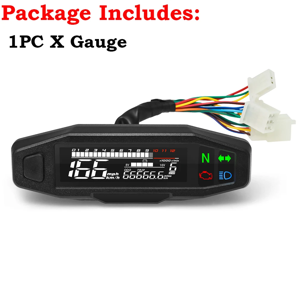 Een Universele Moto Rpm Toerenteller Snelheidsmeter Speed Gauge Tacho Meter Digitale Kilometerteller Instrument Sensor Set Voor Motorfiets: Rood