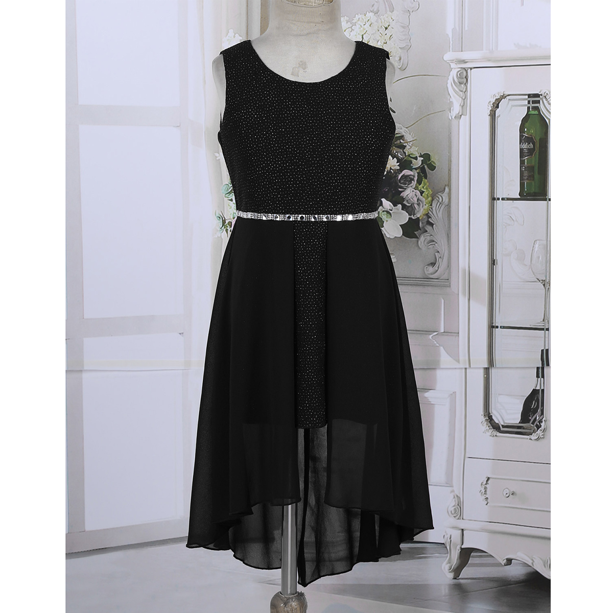 Chictry børn teenagere ærmeløs glitrende rhinestone chiffon piger fødselsdag bal fest balsal kjole social dans kostume