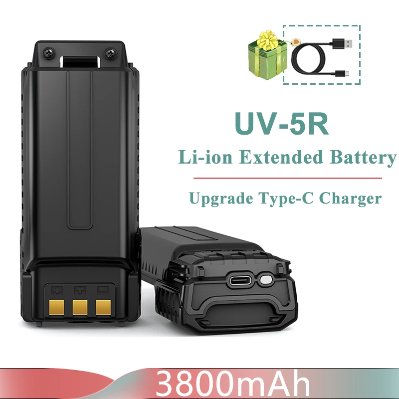 UV-5R bateria estendida tipo-c carregador 3800mah baofeng BL-5 para walkie talkie rádio UV-5RC uv5RE UV-5X3 BF-F8HP GT-5R BF-F8 BF-F9