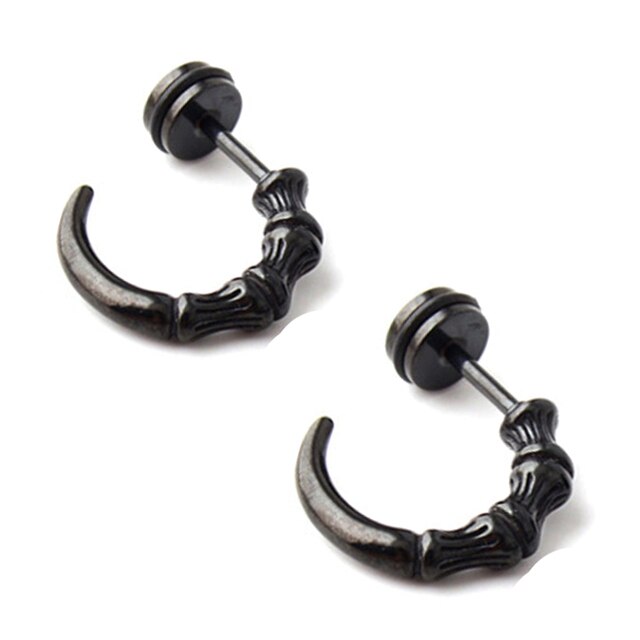 1 Pair of Retro Style Half Ring Claw Tail Stud Earrings Men&#39;s Stainless steel Screw Back Hip hop Rock Party Jewelry