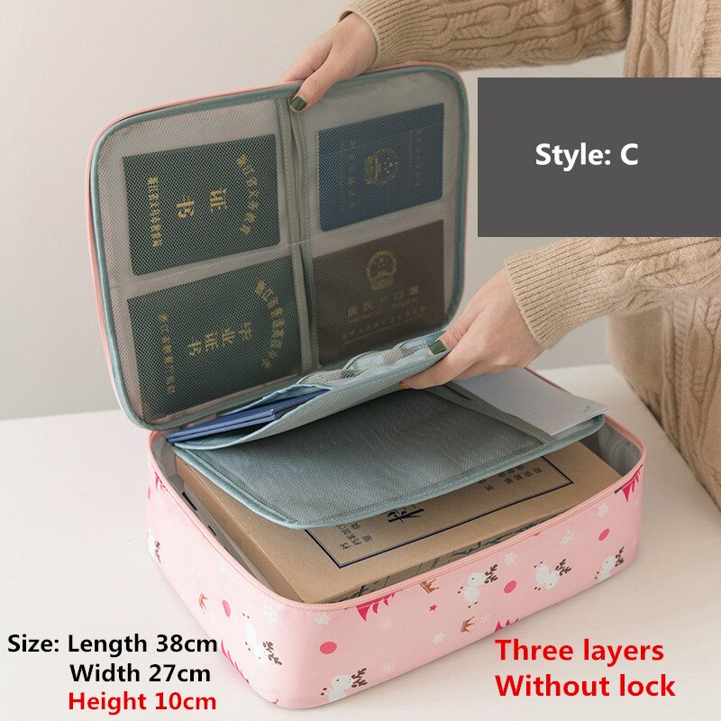 Waterproof Briefcases Woman Home Certificate Invoice Storage Bag Man Business Travel Multifunction Document Package Accessories: C Pink Little Deer