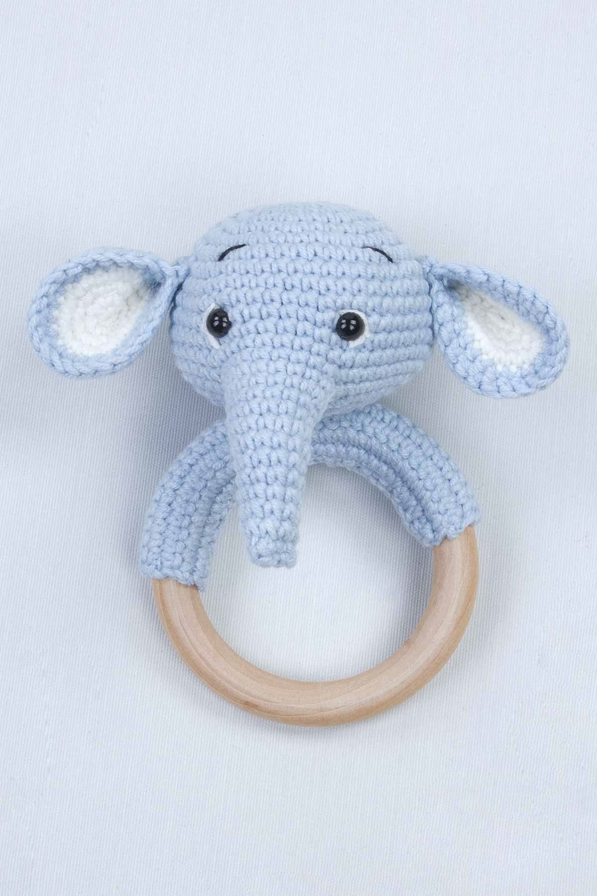 Blue Organic Handmade Amigurumi Elephant Rattle Toy
