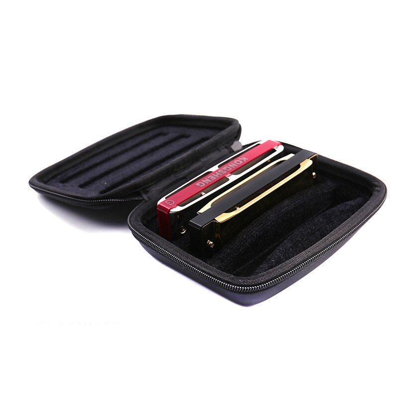 Custodia per 3 armoniche con 10 fori armonica caricata portatile borsa con cerniera borsa per il trasporto strumenti musicali a fiato