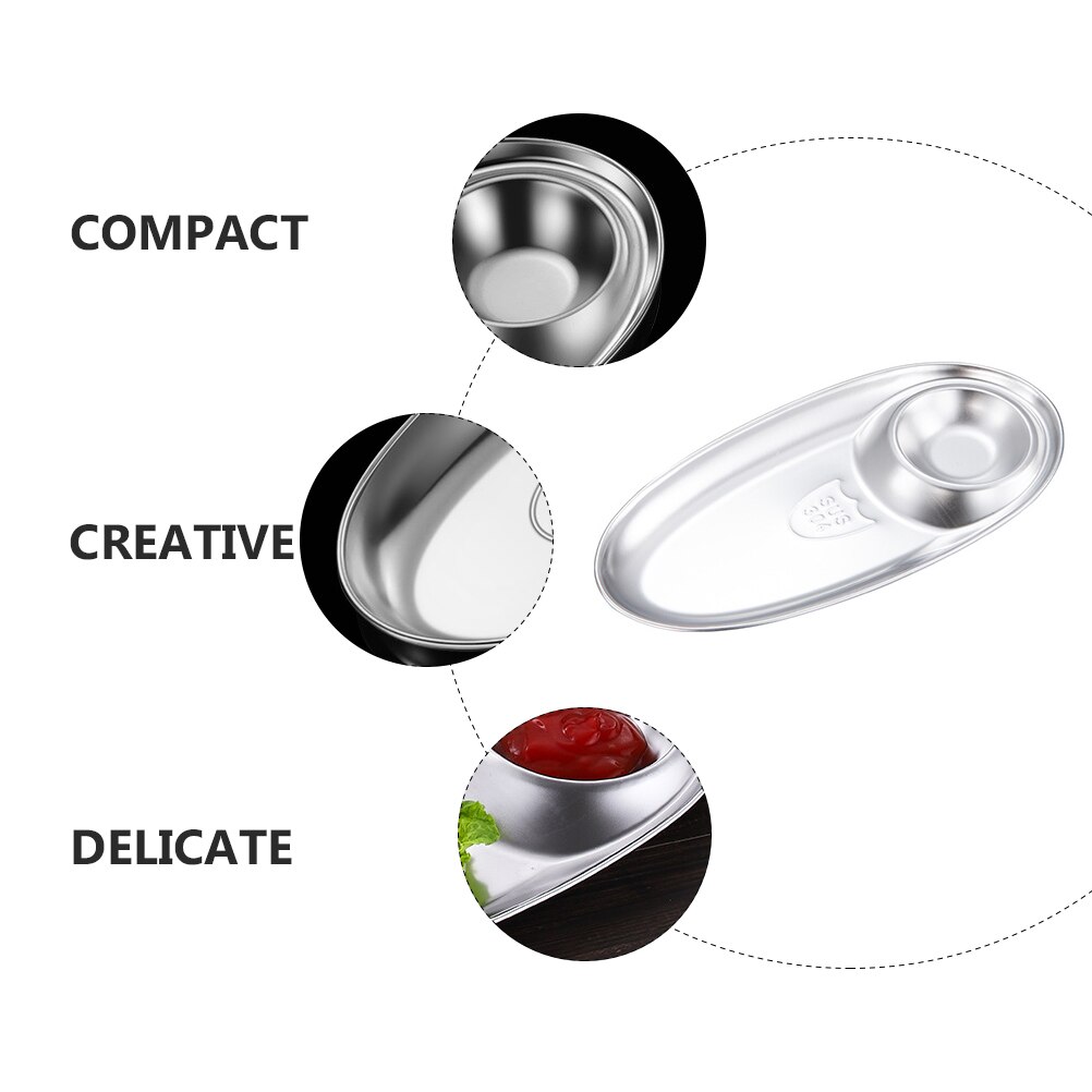 Double Compartments Dish Stainless Steel Spice Dipping Fried Chicken Plate