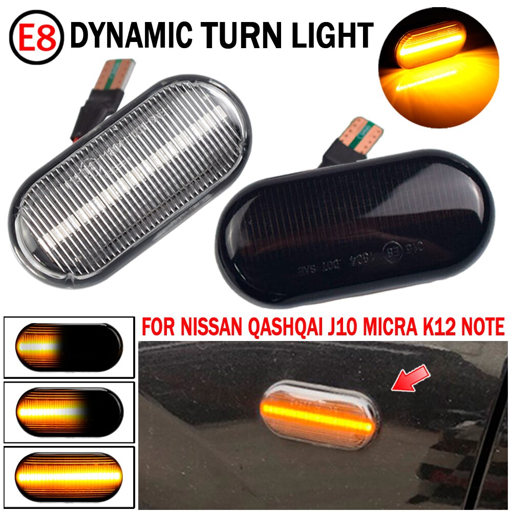For Nissan Tiida C11 Note E11 Micra K12 NP300 Navara D40 Qashqai J10 LED Dynamic Side Marker Turn Signal Light Repeater Lamp