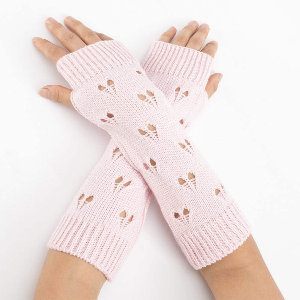 Vrouwen Meisjes Handschoenen Mode Handwarmer Winter Handschoenen Vrouwen Arm Gehaakte Breien Hollow Hart Mitten Warm Vingerloze Handschoenen: 7