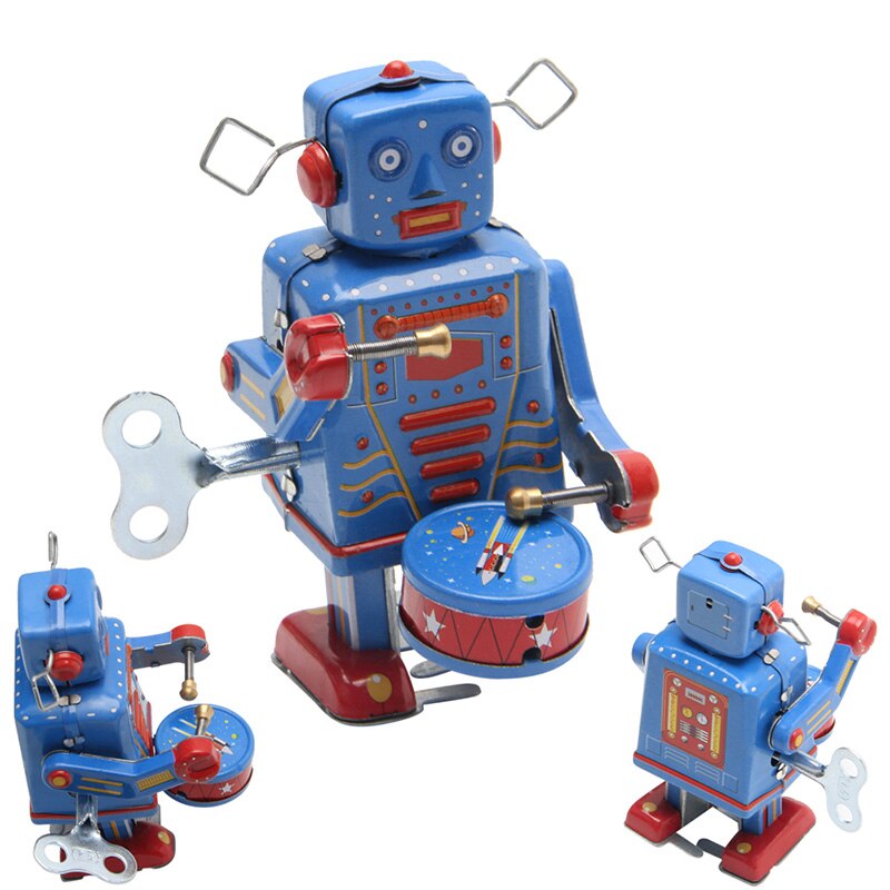 Retro Clockwork Wind Up Metal Walking Robot Speelgoed Vintage Collectible Kids