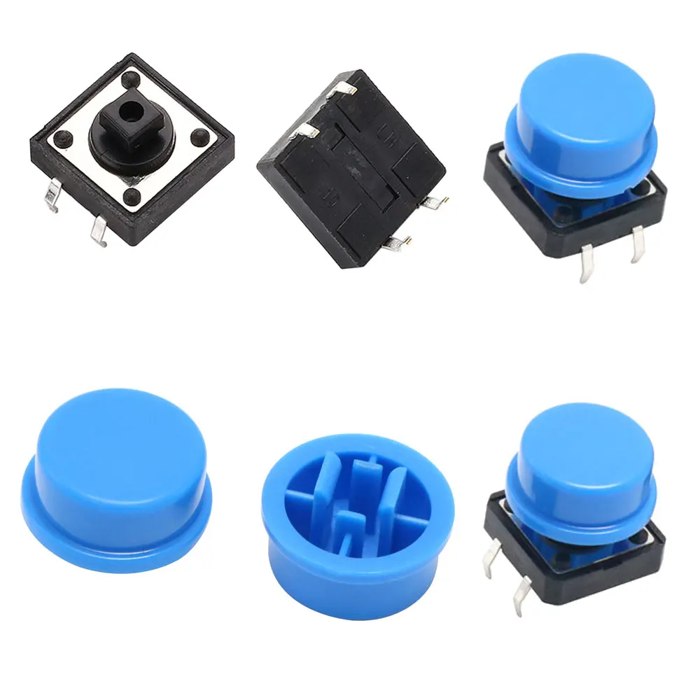 Tactile Push Button Switch Momentary 12*12*7.3MM Micro switch button with knob White Black Yellow Blue Red Kit 12x12x7.3mm: Blue