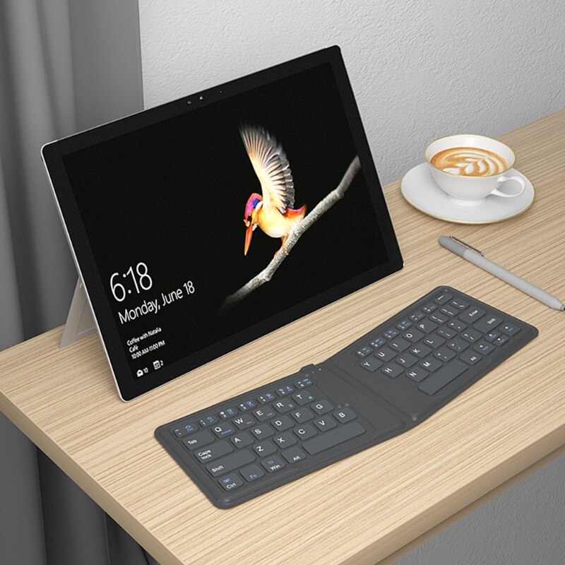 Universal Foldable Keyboard 2-Fold Ultra-Thin Portable Wireless Keyboard BT-compatible for three-system Phone PC