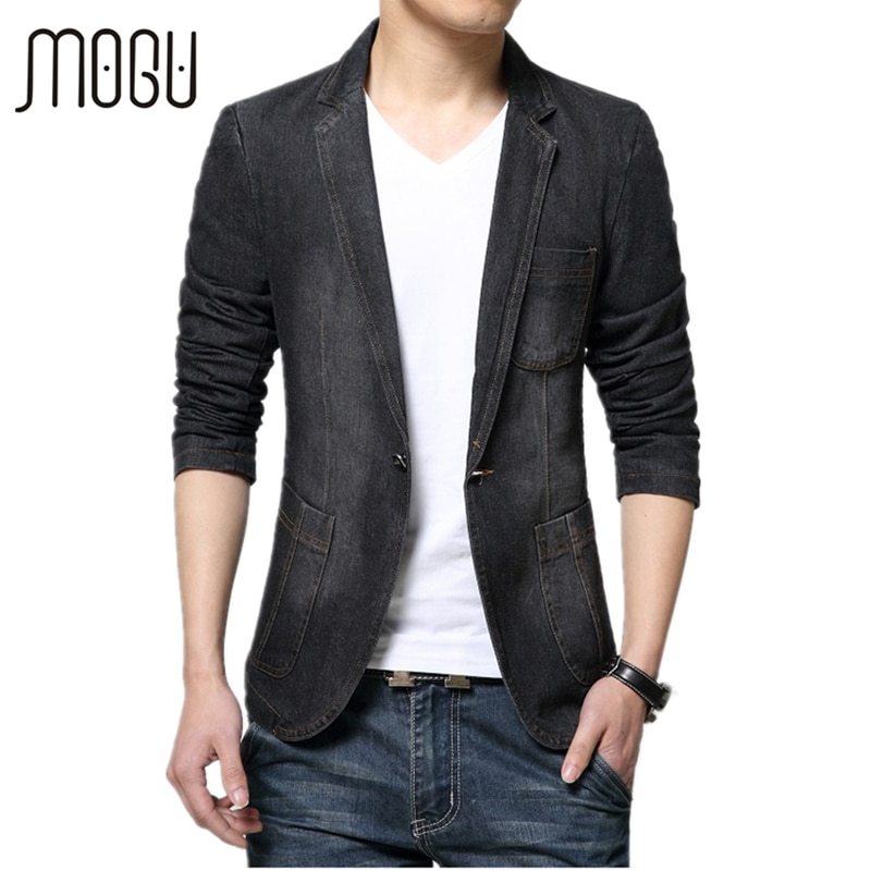 MOGU hommes veste printemps nouveauté Denim Blazer Jean manteau pour homme jolie pochette Slim Fit asiatique taille Blazer hommes
